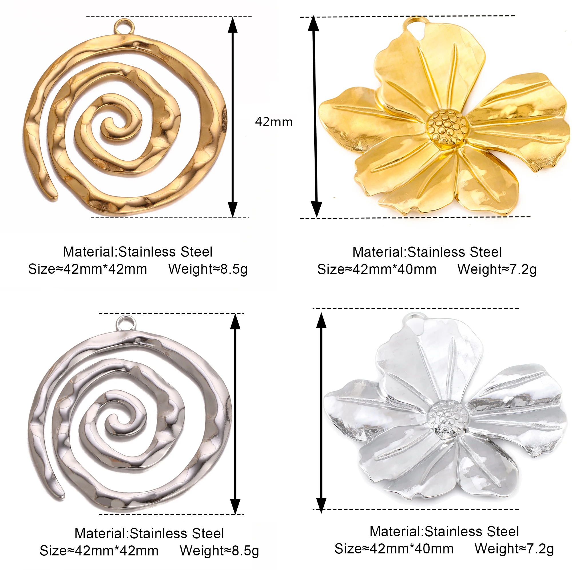 3Pcs/Lot Large Stainless Steel Flower Charms Circle Spiral Vortex Swirl Pendant Jewelry Making Supplies for Diy Jewelry Findings