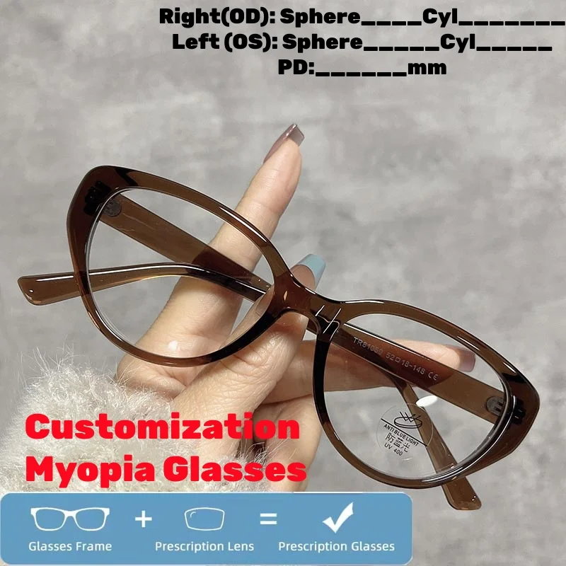 

Очки для близорукости по рецепту, женские очки «кошачий глаз» для близорукости, анти-синий луч, оптическая настройка, минус очки