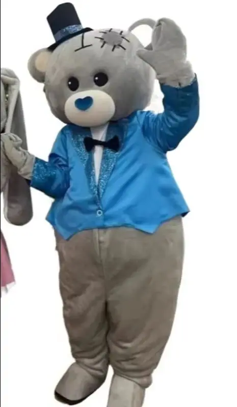 Couple Easter Rabbit and Bear Mascot Costume Hare with Pink Dress Blue Tailcoat Halloween Christmas Dress fancy Suits
