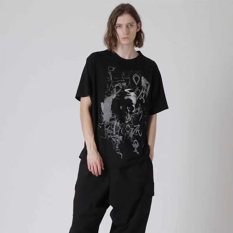 YAMAMOTO-Style T-shirt,HighQuality Dark Theme "Paroxysmal" pattern print