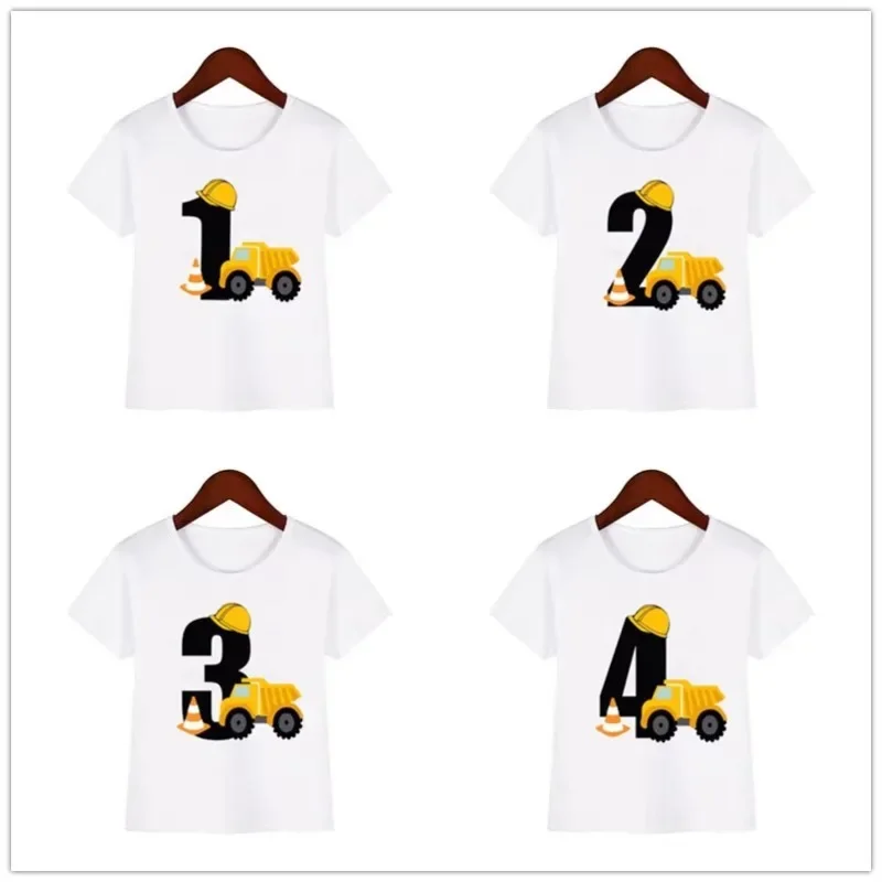 Birthday Truck Kid T Shirt  Personalized Birthday Party Engineering Car Digital Children's Short-sleeved T-shirt Kids Clothes