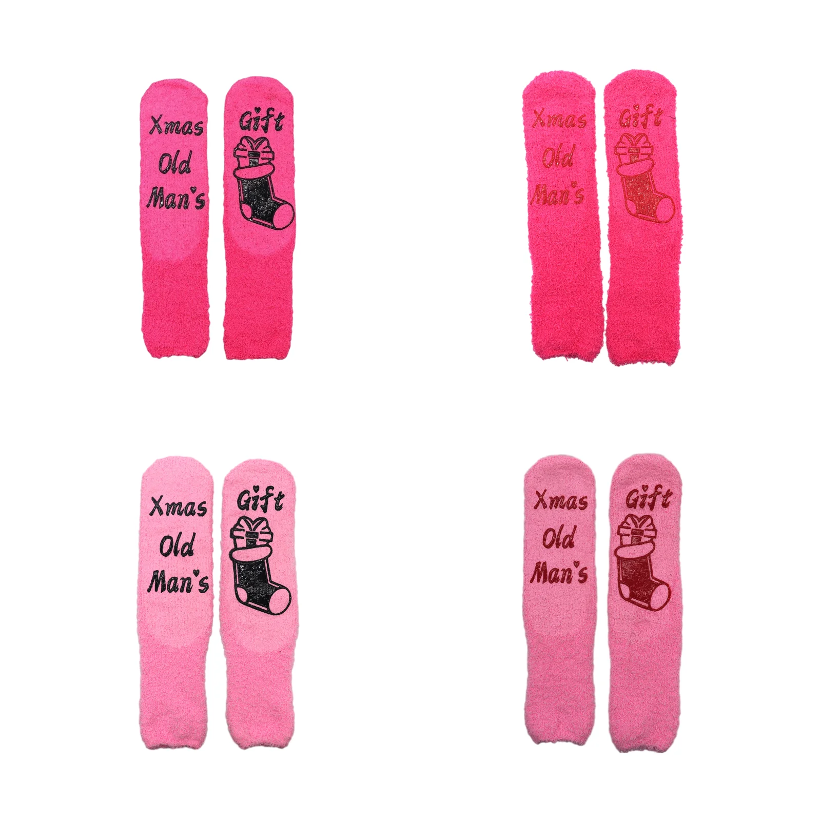 

4 пары рождественских носков, коралловый вельвет, комбинация розового + красного и черного цветов