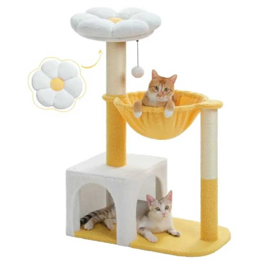 

Милый кошачий комплекс с лежанкой в виде цветка - 35-дюймовая маленькая когтеточка-облако с большим металлическим каркасом и гамаком для домашних кошек W