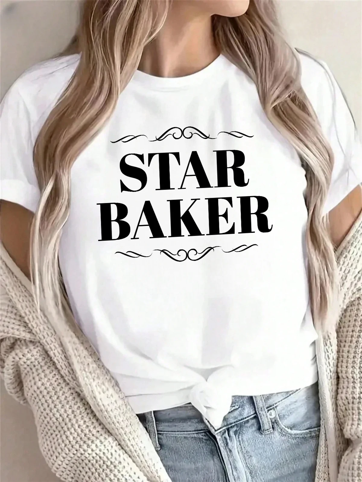 

Женская летняя офисная женская футболка, новая свободная женская повседневная футболка с короткими рукавами и рисунком STAR BAKER, размер 0XL-4XL