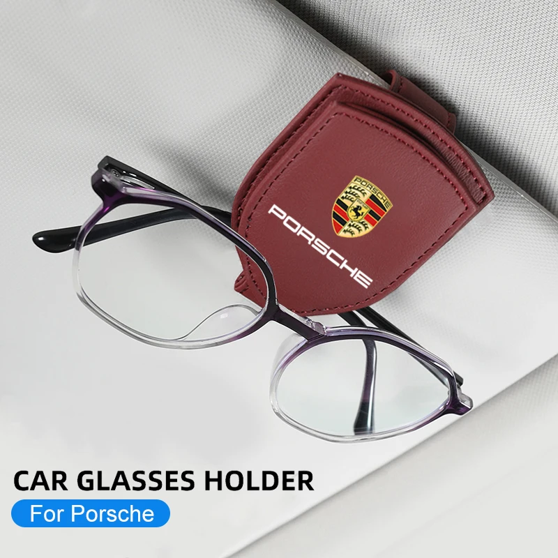 2PCS Car Glasses Holder Sun Visor Sunglasses Clip Card Holder Stand Case Auto Accessories For Porsche Cayenne Macan Panamera 718