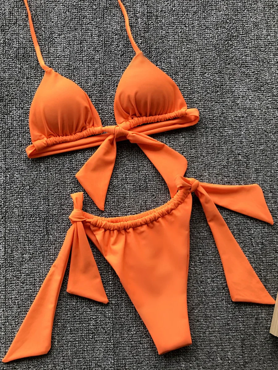 Neon zielony wiązane Halter Bikini damski strój kąpielowy kobiety stroje kąpielowe dwuczęściowy zestaw Bikini Sexy kąpiel Halter strój kąpielowy