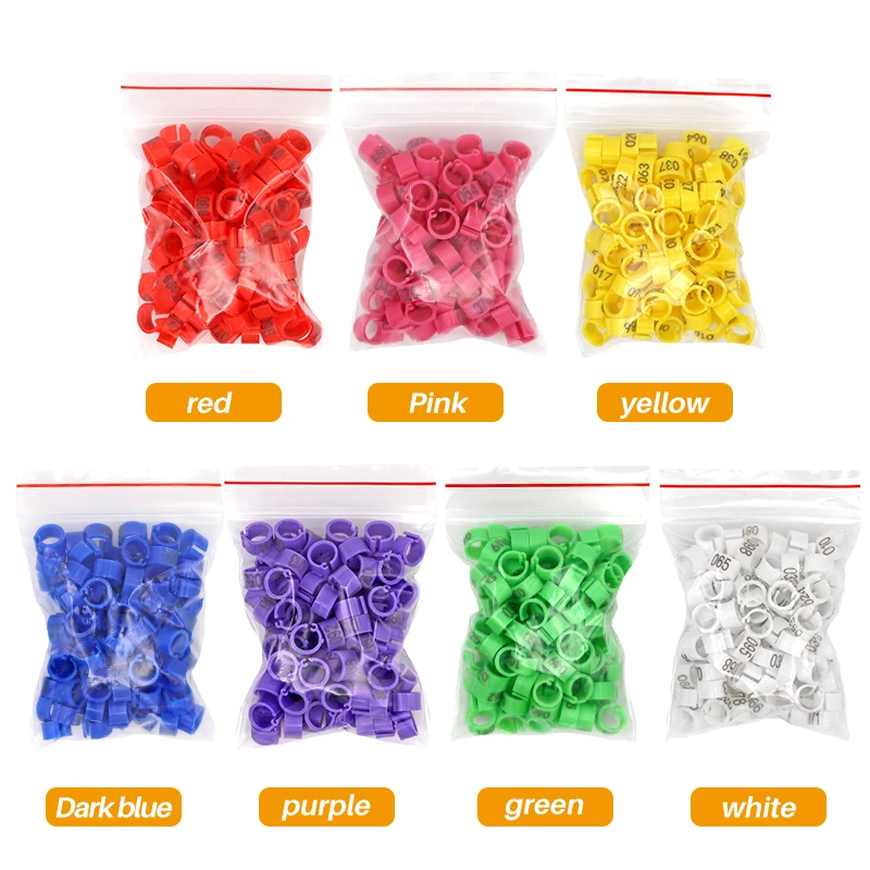 No.001-100 Bird Clip Ring ID 8mm Plastic Digital Markup Parrot Pigeons 10 Colors Marking Ring Bird Training Foot Ring