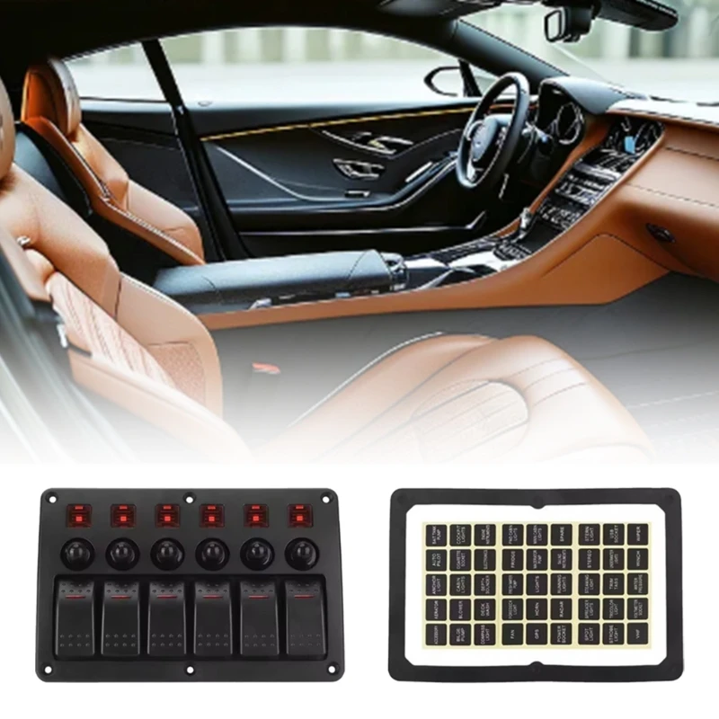 

0XXD LED Toggle Switches 6 Rocker Switches Panel Overload Safety Waterproof Housing For 12V-24V Vehicles Boats