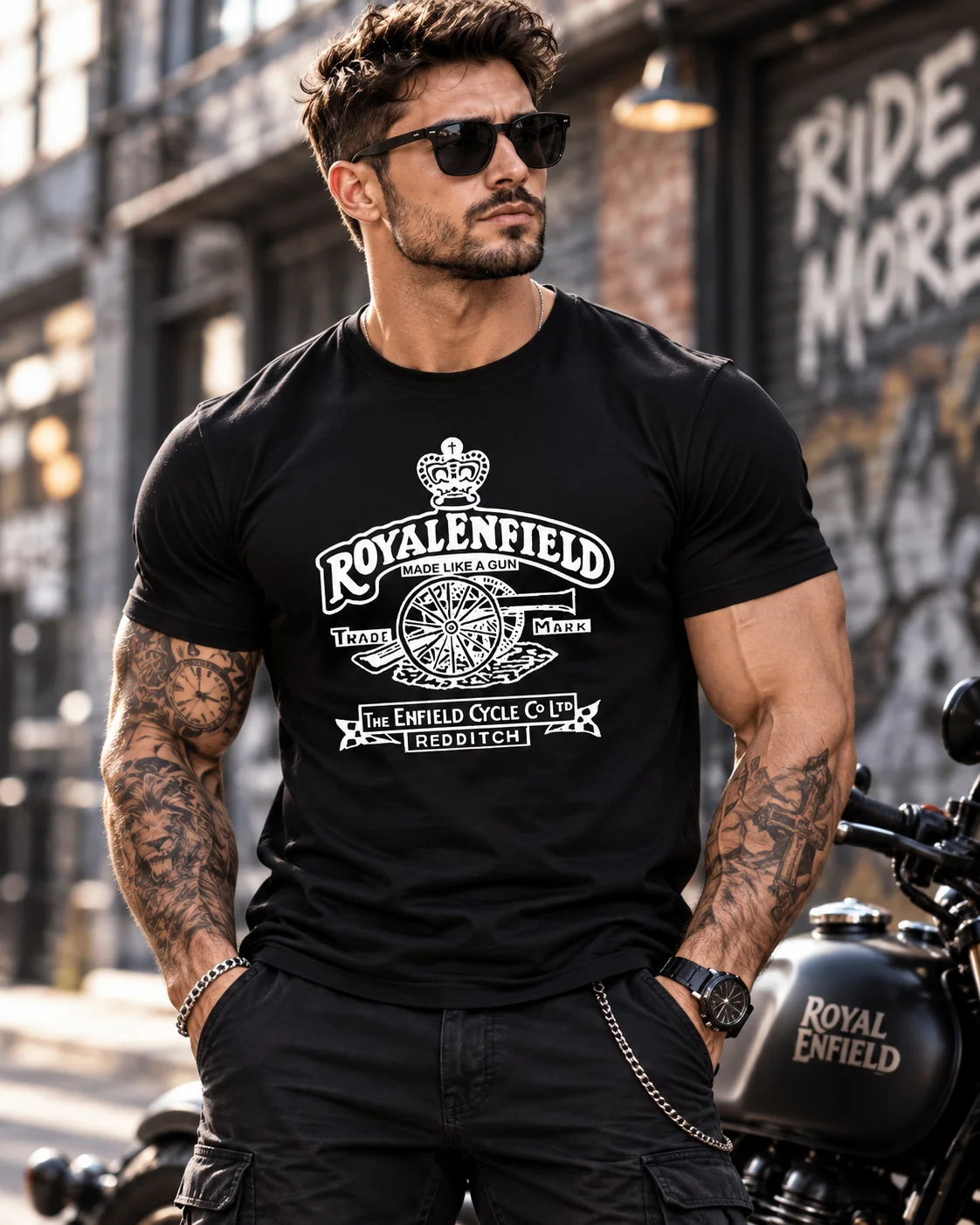 Vintage Classic Royal Enfield Motorcycle Gun Premium Biker Men's Fashion T-shirt Casual Trendy Tshirts For Summer Tops