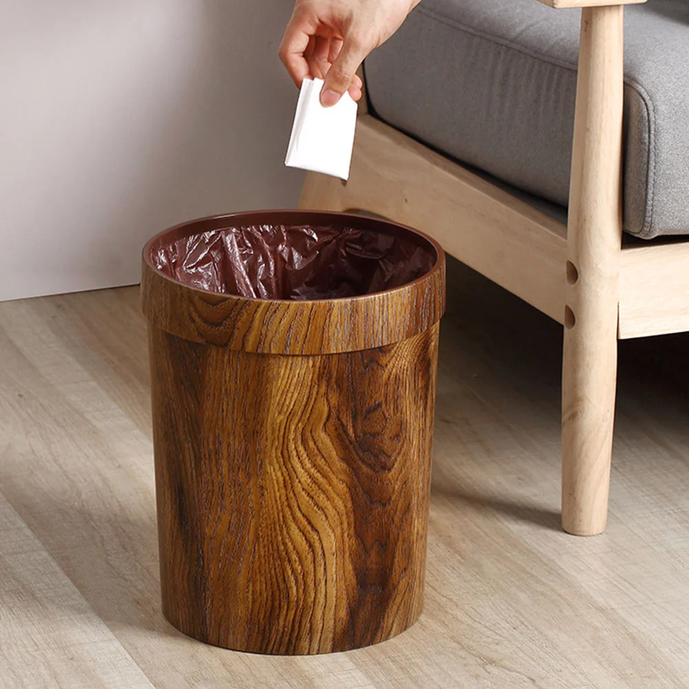 Retro Trash Can Bedroom Garbage Elegant Wastebasket Imitated Solid Wood Bin Cars Light Brown Outdoor Woodgraining Container