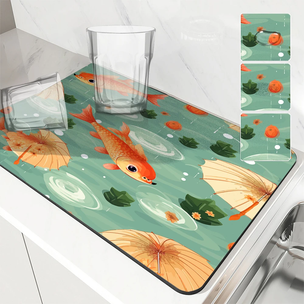 Absorbent Mat Carp Umbrella Lotus Kitchen Antiskid Drying Mat Quick Dry Bathroom Drain Pad Tableware Mat