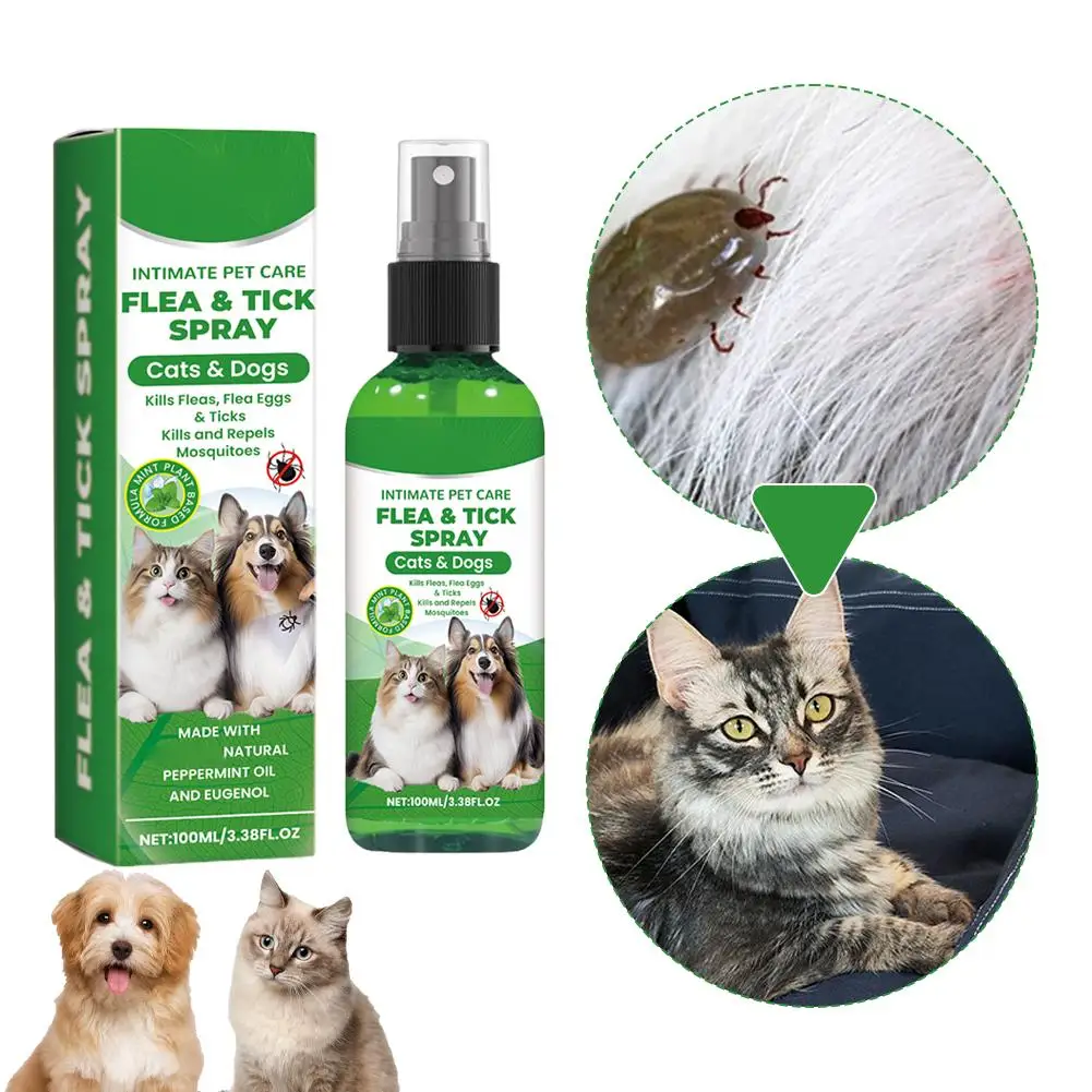 Pet Flea & Tick Spray for Dogs Cats 100ml Flea Killer Itching Relief Insect Repellent Mite Lice Spray Pet Care Mosquitoes Killer