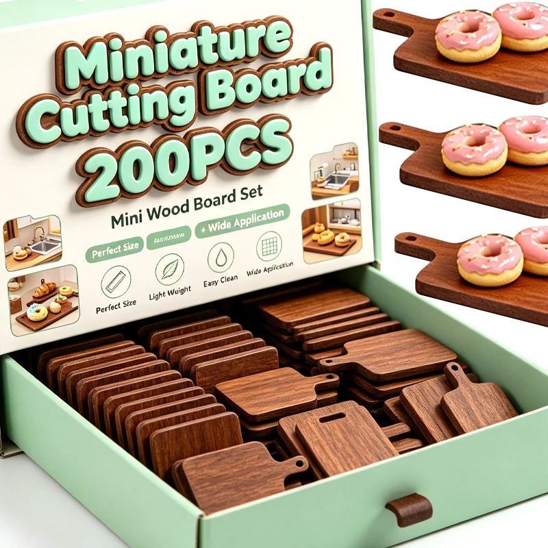 200/20x Mini Chopping Board Round Square Doll House Simulation Bread Dessert Plate Kitchen Decor DIY Handmade Tableware Supplies