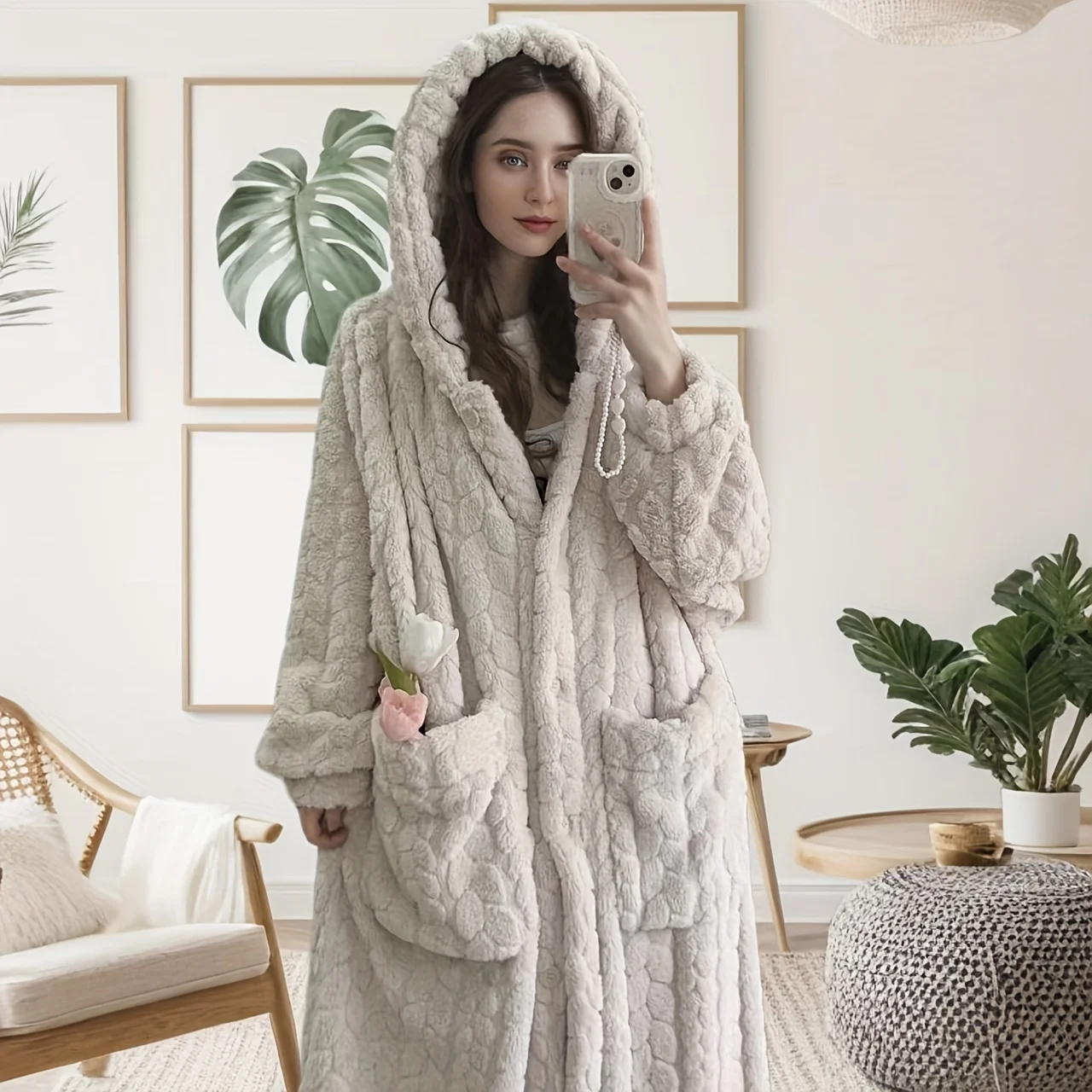 

Extra Long Women's Wearable Sleepwear Keep Warm Blanket Large Size Hooded Robe Bathrobe Thick And Warm Winter Home Essentials