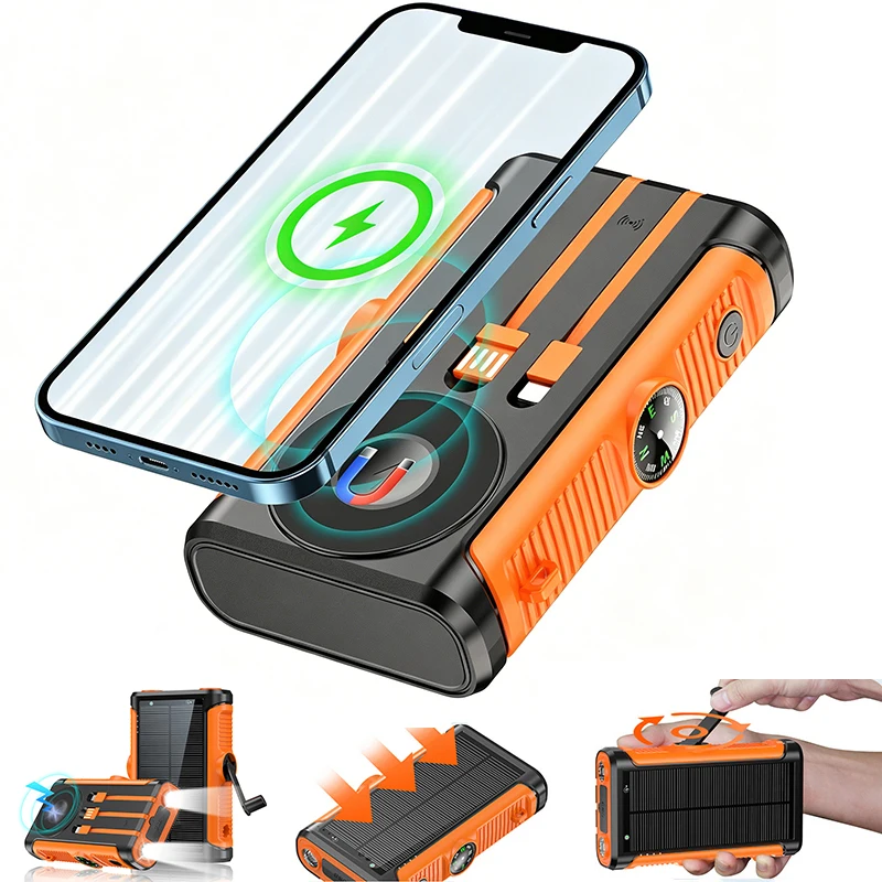 

Hand Crank Solar Power Bank 20000mAh 22.5W Magnetic Wireless Fast Charger External Battery for Magsafe for iPhone iWatch Charger