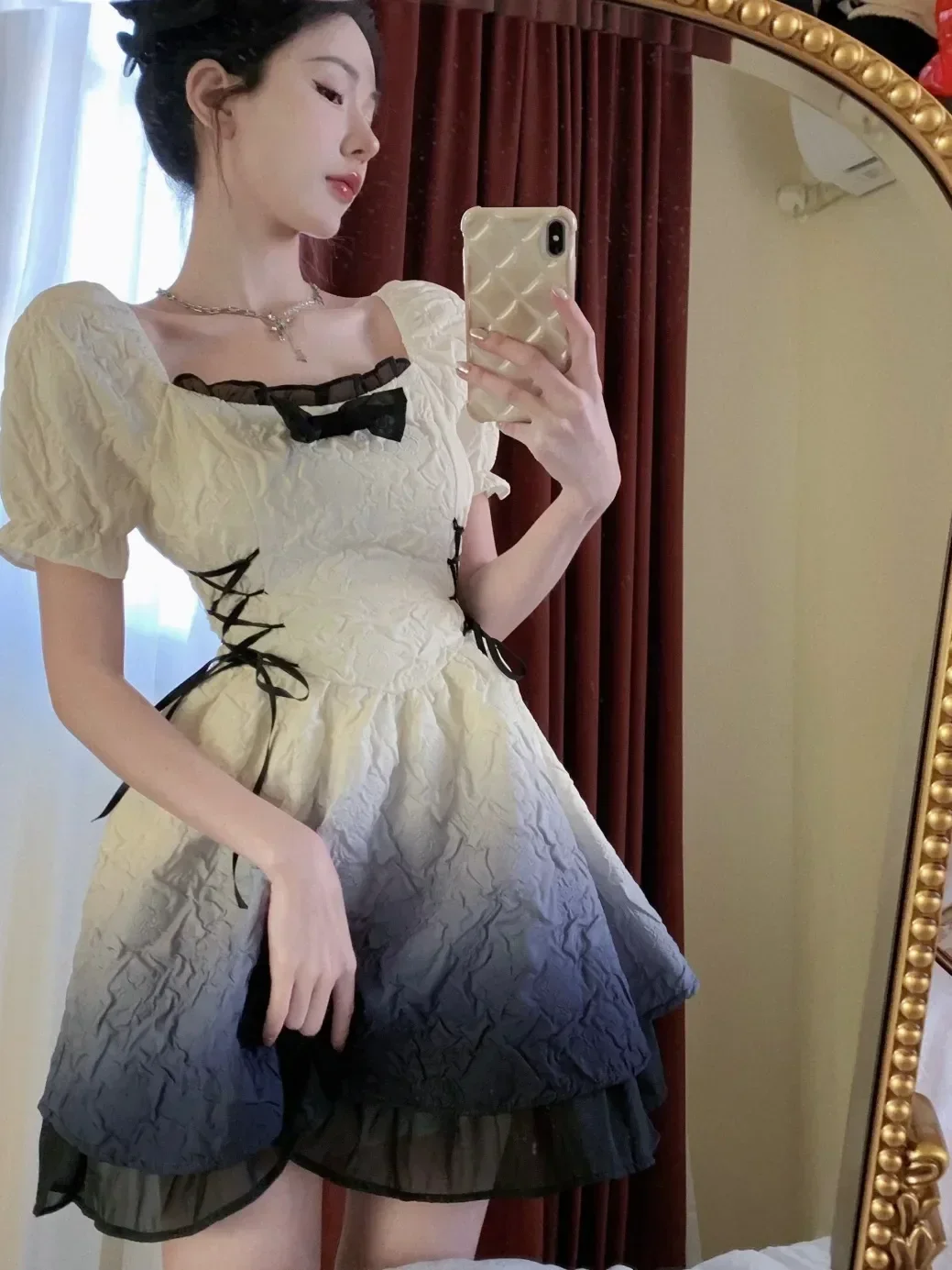 Mini vestido rosa de Lolita para mujer, vestido bonito de fiesta de princesa con lazo rosa, vestido de hada elegante de corte a, gran oferta de primavera 2025