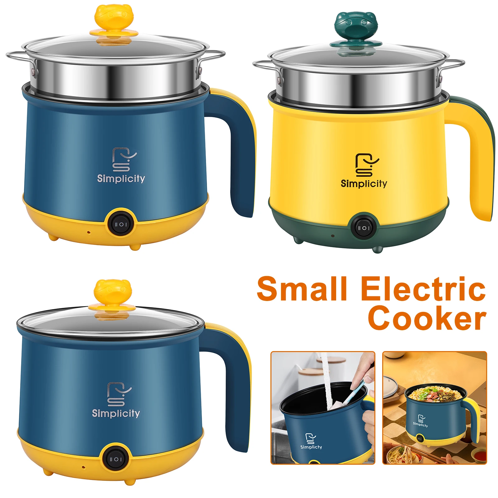 1.8L Mini Electric Hot Pot 2 Gear Electric Cooking Pot Non-stick Noodles Cooker Dry Protection for Ramen Soup Porridge UK Plug
