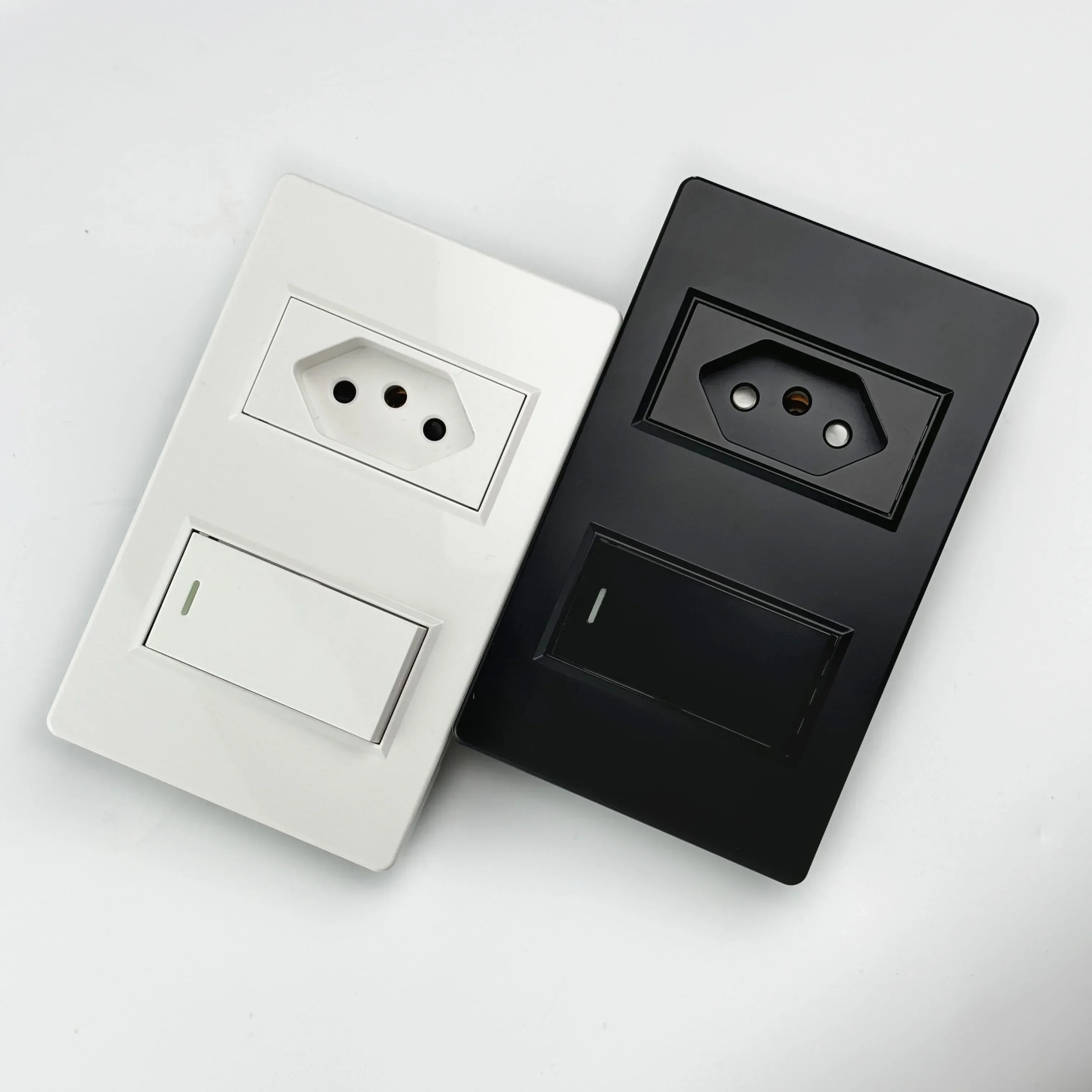 Fireproof PC Panel Black Switch Socket, White Parallel Switch with 20A Brazil Standard Outlet, Grey 10A Brazilian Plug