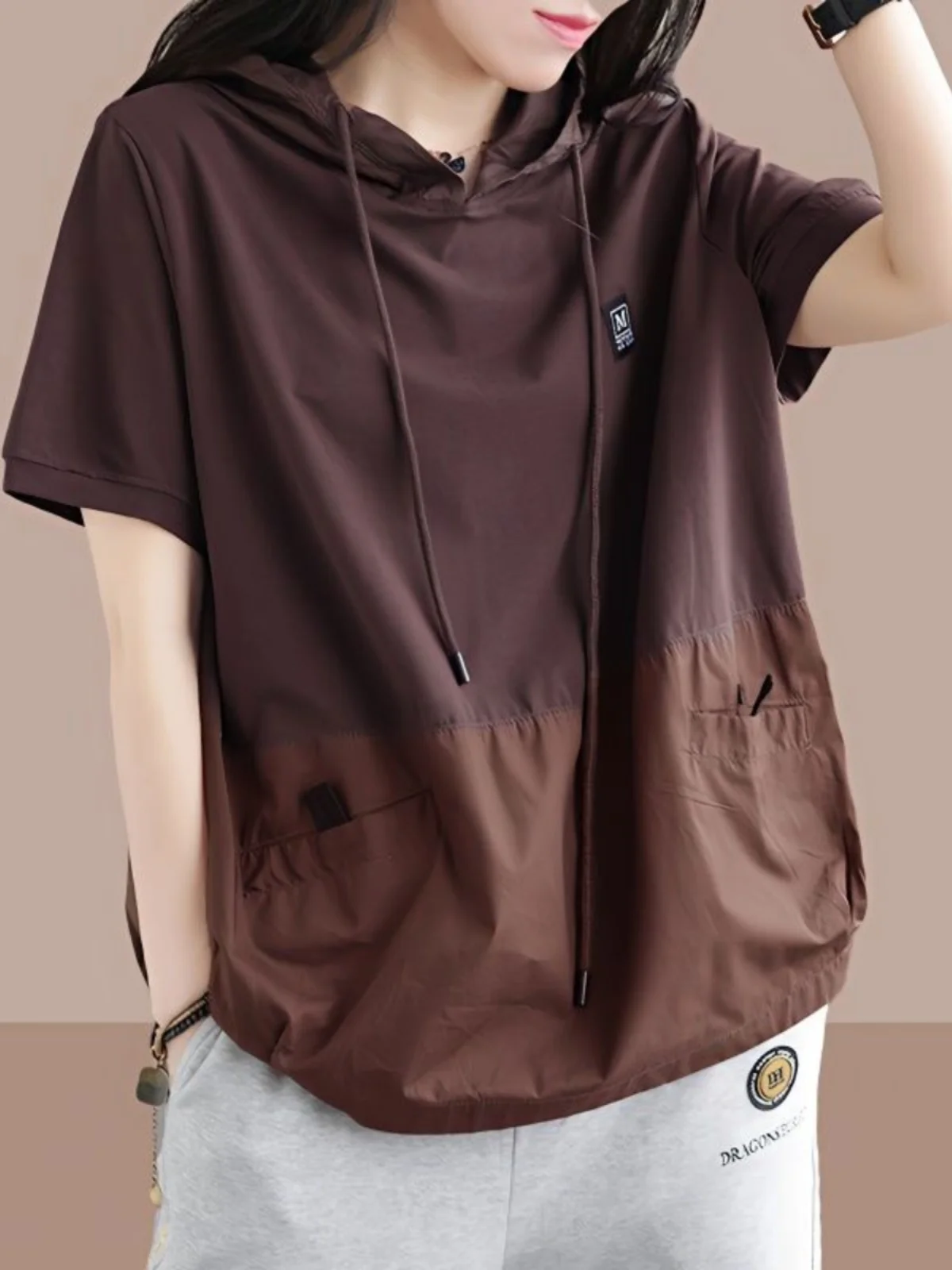 cotton-t-irt-women's-summer-casual-loose-hat-artistic-splicing-ear-cover-faionable-retro-sle-ladies'-clothing