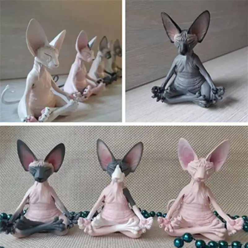 8cm Cat Meditate Statue Collectible Figurines Miniature Decor Sphynx Desktop Decoration Animal Model Figure 3D Home Decor Sphinx