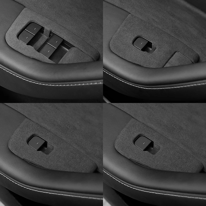 4Pcs Italian Premium Suede Car Door Window Lifter Switch Button Frame Decoration Cover Trim Protector For Tesla Model 3 Model Y