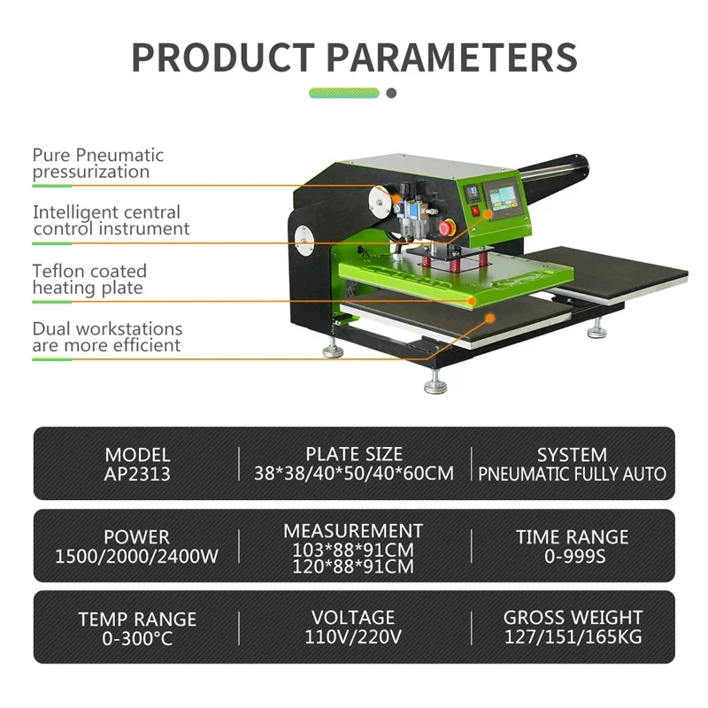 pneumatic heat press machine 15*15 double station Pneumatic direct to garment heat pressing Curing Heat Press machine 2 in 1