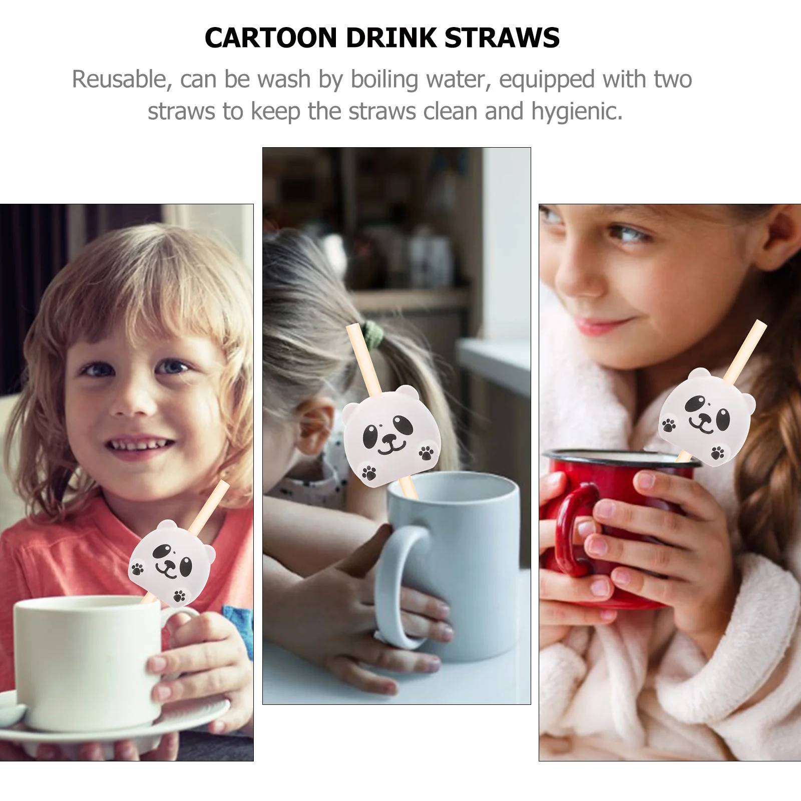 

1Set Panda Cartoon Animal Sounding Straw Special Design Drinking Bath Time Interaction Baby Feeding Straw Reusable Safe Smooth