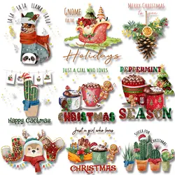 Happy Cactmas Joy  Christmas Cat Iron on Transfers Applique for Cloth Various Styles Strong viscosity DIY Decoration