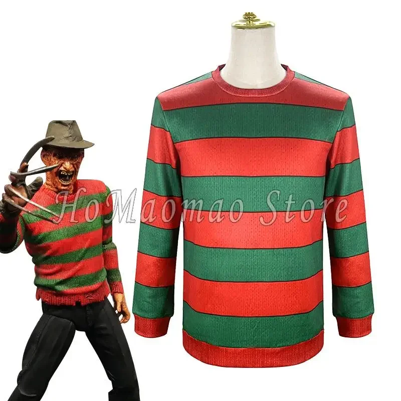 Freddy Krueger Cosplay Costume Adult Red Green Striped Top Suit Freddie Krueger Christmas Party Stage Performance Clothes