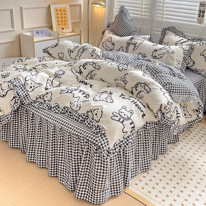 Imagem -03 - Coreano Princess Heart Print Bedding Sets Duvet Cover Folha de Cama Fronha Tecido Caseiro Bonito Apto para Crianças Meninas Adultos Pcs