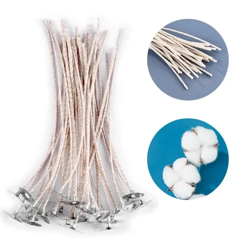 6-20cm 30pcs Smokeless Candle Wick Cotton Soy Wax Wick Large Base Household Scented Woven Candle Wick Kerosene Lamp Wax Thread