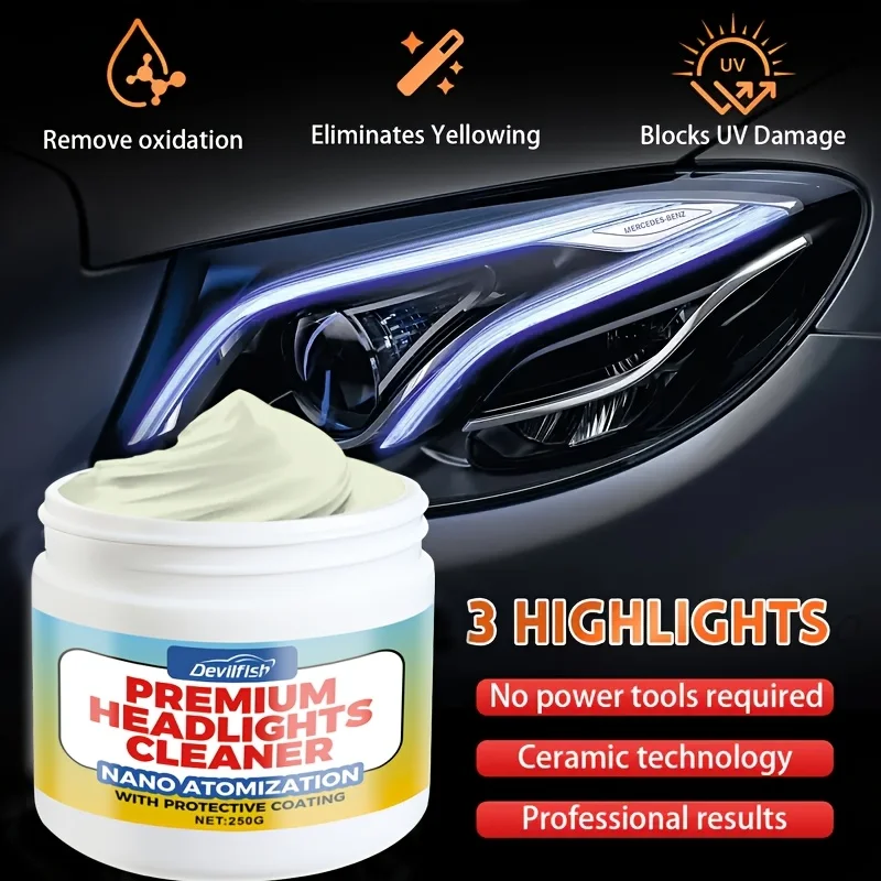 1pc 250g Car Headlight Restoration - Nano Ceramic Technology, Wipe Once to Remove Yellowing & Enhance Brightness
