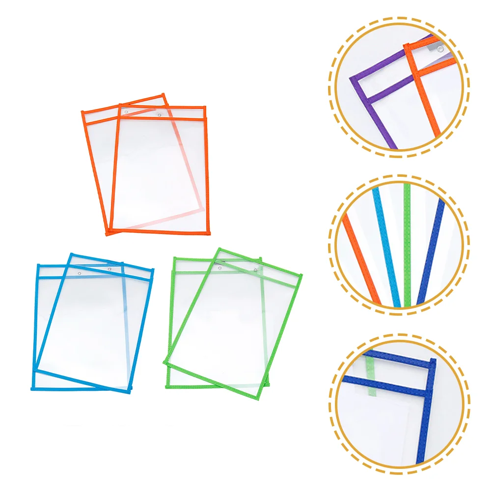 6 Pcs Erasable Stationery Case Reusable Dry Erase Pockets Clear Calendar Sleeves Kids Classroom Folder Child