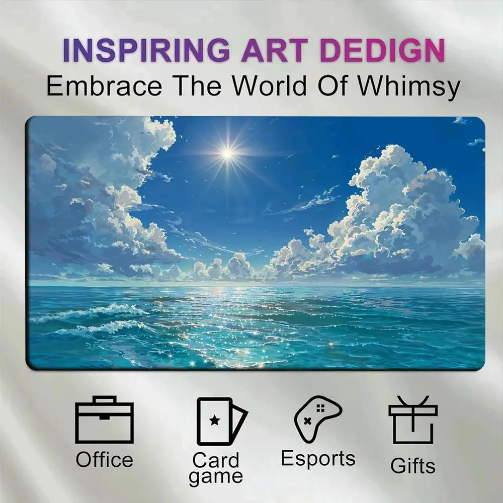 Large Anime Sunny Ocean Gaming Mouse Pad Sparkling Sea Water Blue Sky Cloud View Non‑Slip alfombrilla para mouse
