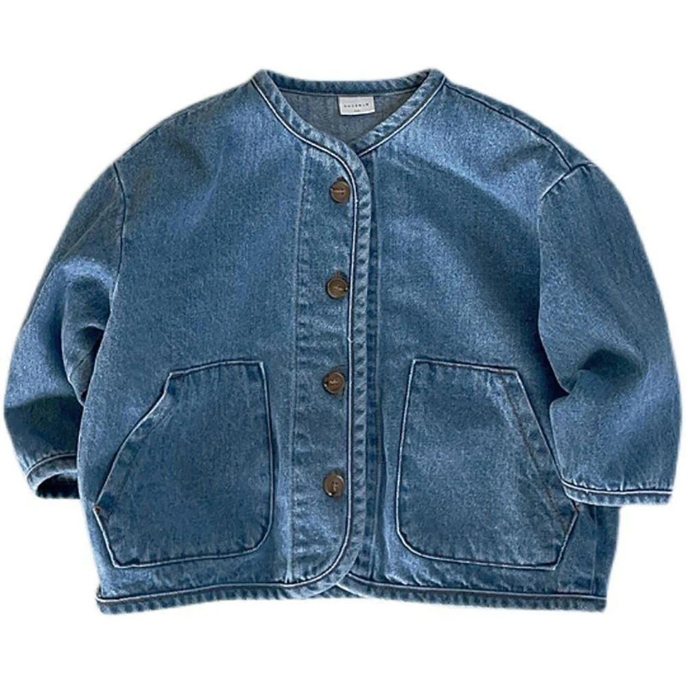 2024 New Children Denim Jacket Korean Boys Girls\' O-Neck Single-breasted Coat Casual Fashion Windproof Cardigan Tops