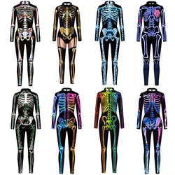Skeleton Cosplay Costume Halloween Jumpsuit Carnival Zentai Spandex Ghost Catsuit Long Sleeve Bodysuit Fancy Unisex Jumpsuit