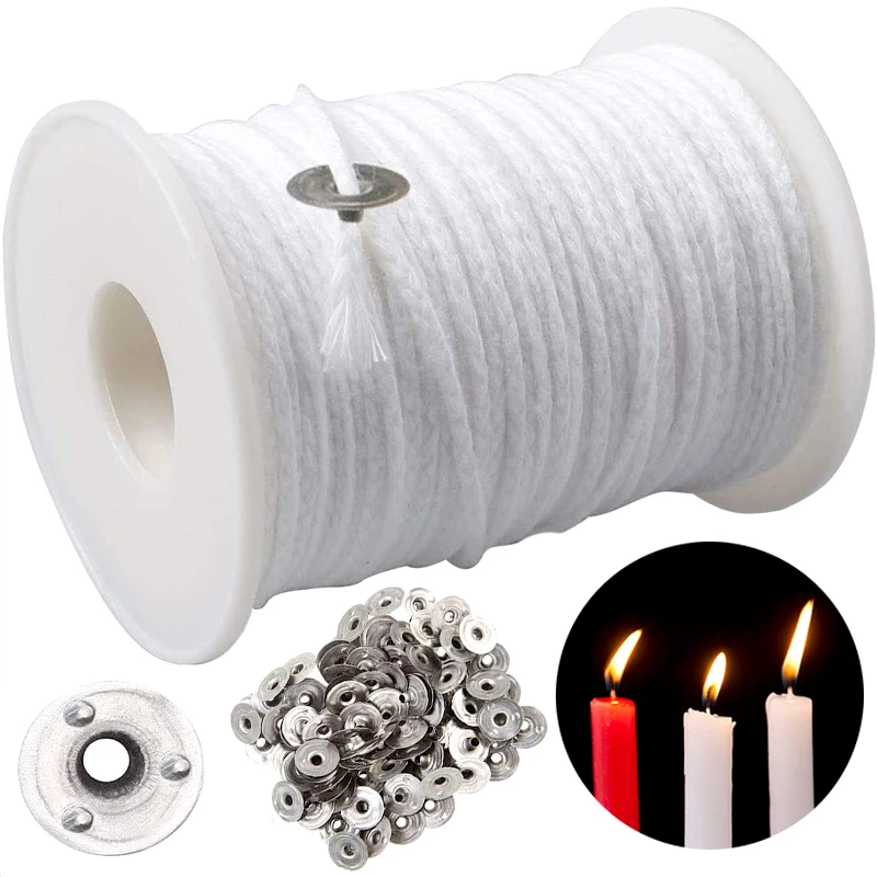 Wick de algodão para velas, rolo com núcleo, sem fumaça, cilíndrico, para aromaterapia, kit de artesanato, suprimentos para diy, 61m