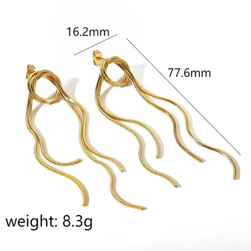 Ins 18K Gold  PVD Plated Stainless Steel Chain Tassel  Drop Earring For Women Waterproof  Hypoallergenic Jewelry Gift