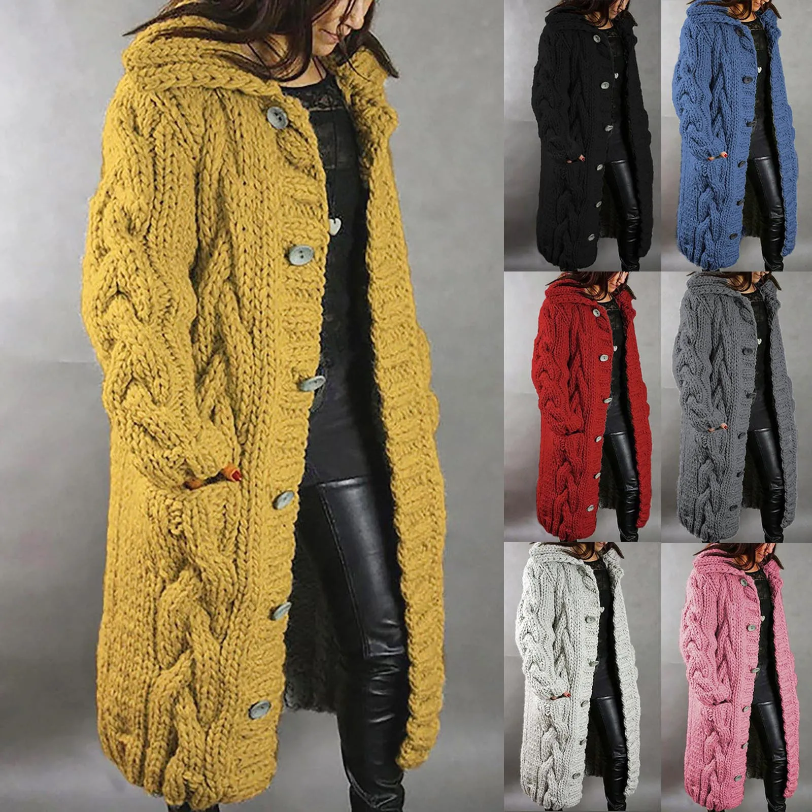 Autumn And Winter Thick Single Breasted Cardigan Casual Loose Chunky Knitted Sweater Cardigan Comfortable Wram Long Coat