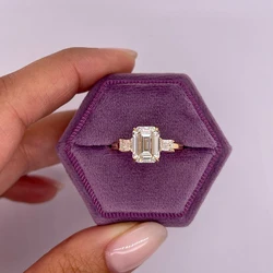 AEAW 14K Yellow Gold Emerald Cut Lab Grown Diamond Engagement Ring 1 Carat CVD diamond ring Lab Diamond Engagement Ring Set IGI
