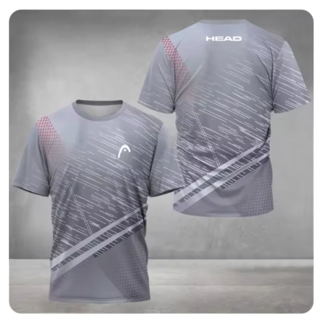 2024 New Men\'s Grey 3D Printed Tennis T-Shirt High Quality Breathable Outdoor Running Hiking T-Shirt Wicking Badminton T Shirts