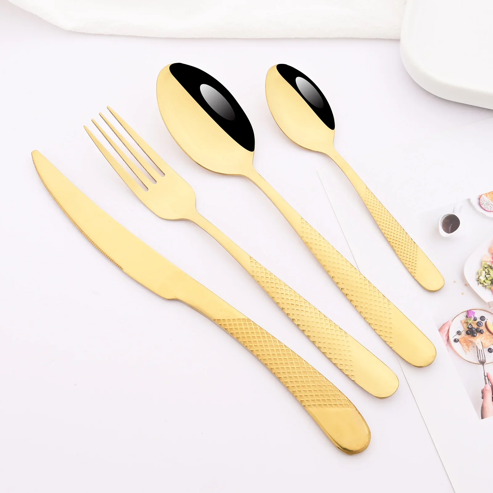 24Pcs/Set Silver Gold Tableware Cutlery Stainless Steel Dinner Set Mirror Western Steak Knife Fork Spoon Kitchen Flatware