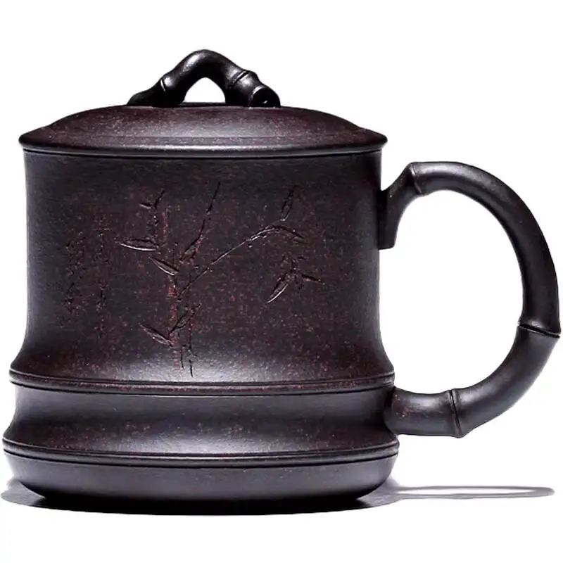 Yixing Zisha Original Mineral Handmade Tea With Lid Black Gold Sand Bamboo Knot Cup 380Cc