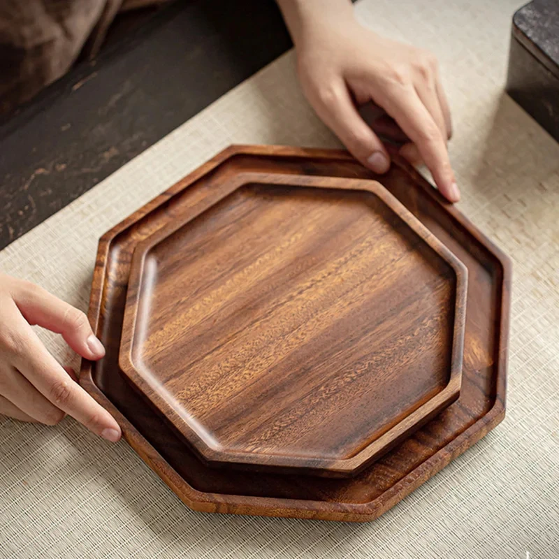 Wooden Octagonal Tray, Cooked Food Platter Acacia Wood Pot Tray Creative Coaster Decorative Dinner Plate Coffee Coaster