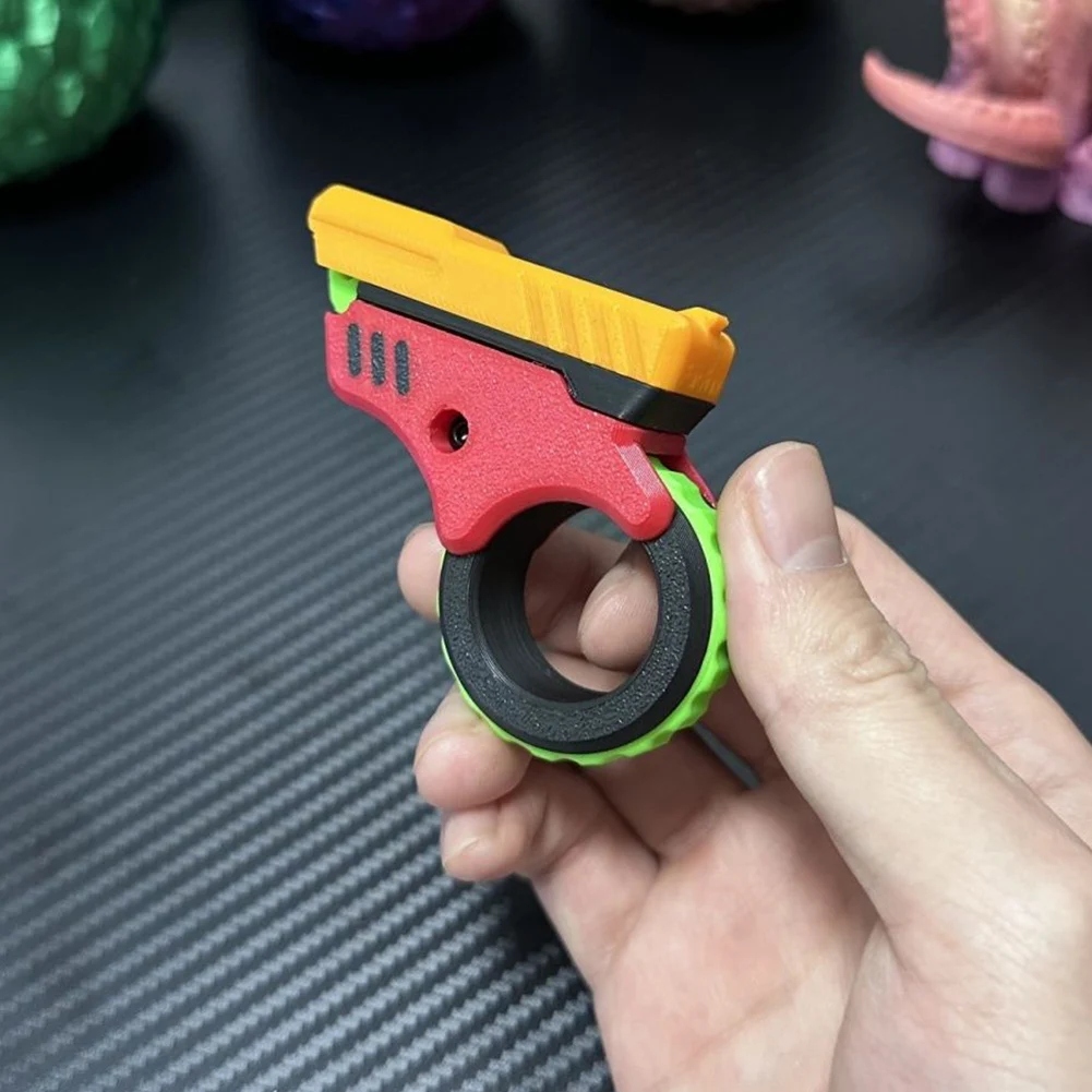 3D Printed EDC Soothing Spinner Stress Relief Toys Gift Shape Fidget Ring Small Pistol Toys for Adult Anxiety and ADHD Sufferers