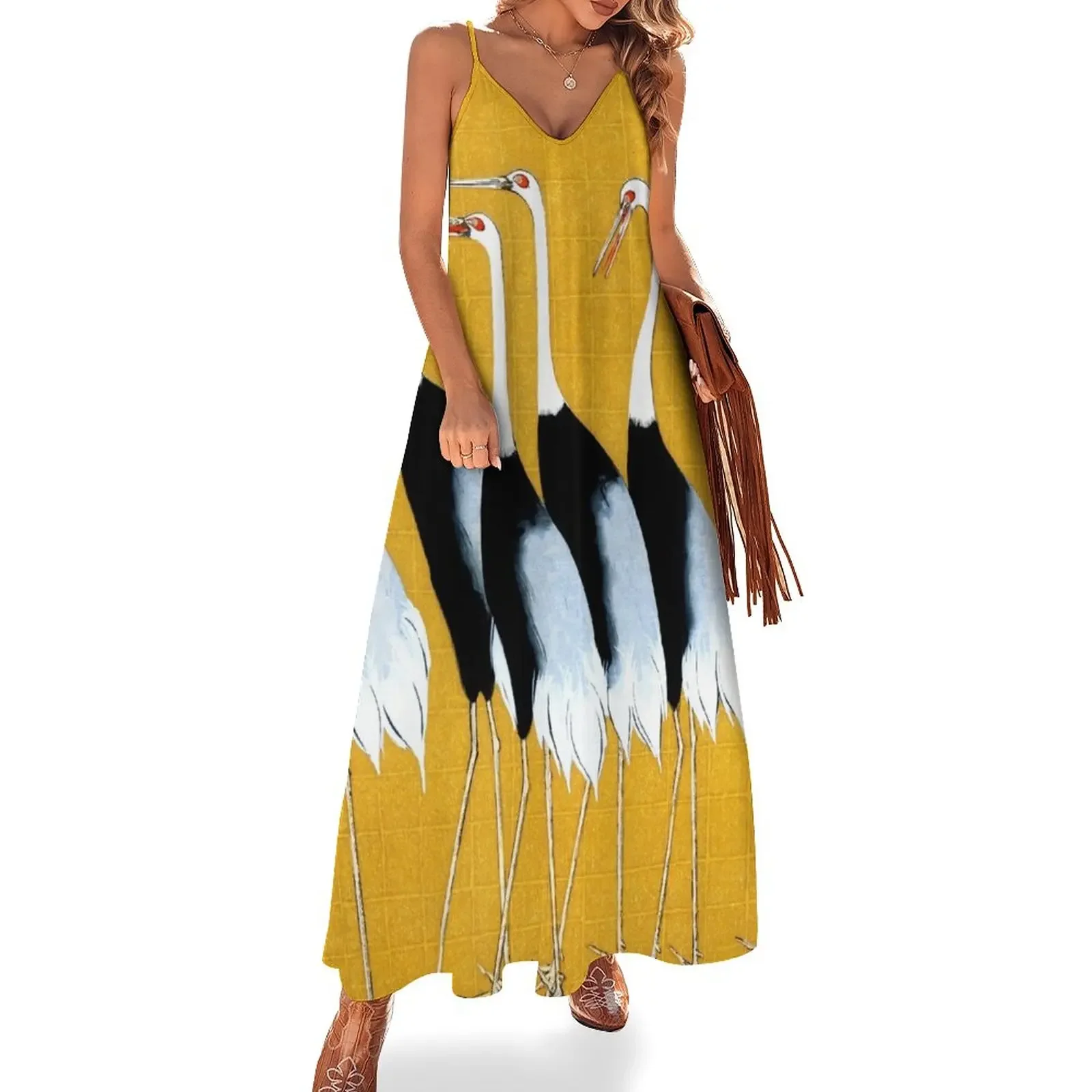 

Flock of Japanese red crown crane Ogata Korin Sleeveless Dress women dress dress korean style for pregnant women