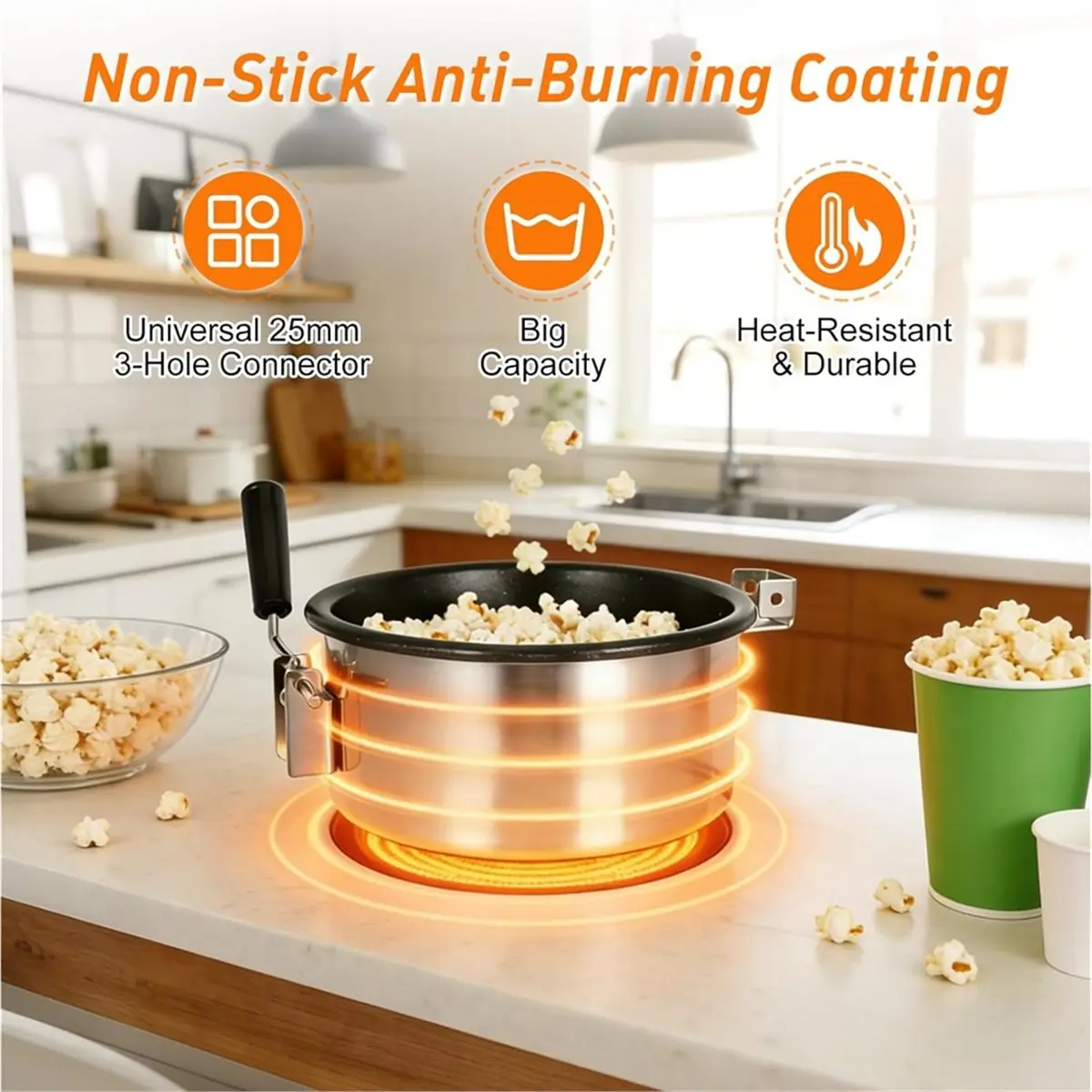 【SPECIAL OFFER】Hot Air Popcorn Machine Accessories, Popcorn Pot with Non-Stick 25 mm 3-Hole Connection, Anti Burning Attachment