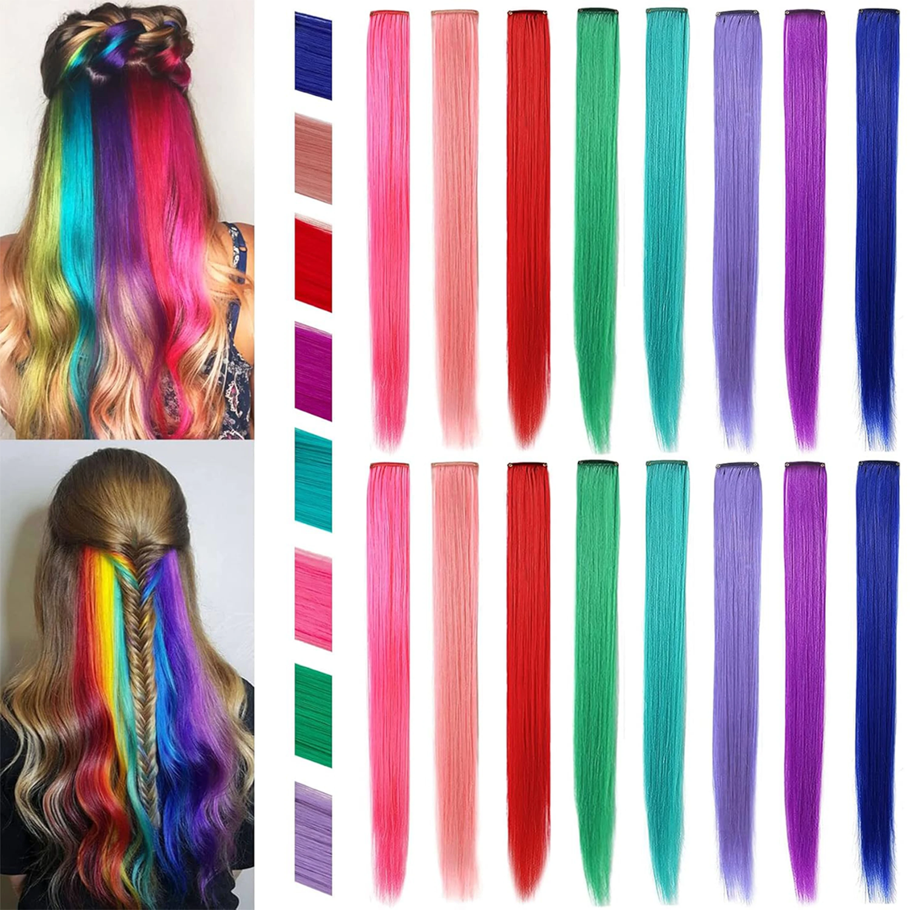 

Wigundle Synthetic Long Straight Hair Extension Rainbow Colorful Hairpiece Hairpiece For Women and Girl Everyday Hair Look