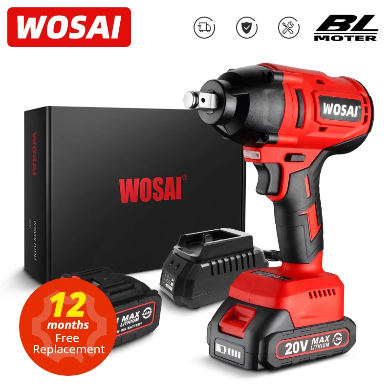 WOSAI 20V Brushless Wrench 600N.m Electric Impact Wrench Li-ion Battery Hand Drill Installation Car Tires Cordless Power Tools