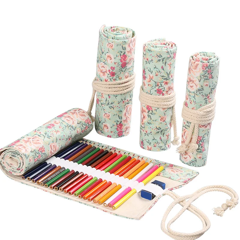 Stationery Pencil Storage Bag Pencil Roll School Student Supplies Paint Brush Bag Colorful Cloth Pencil Case